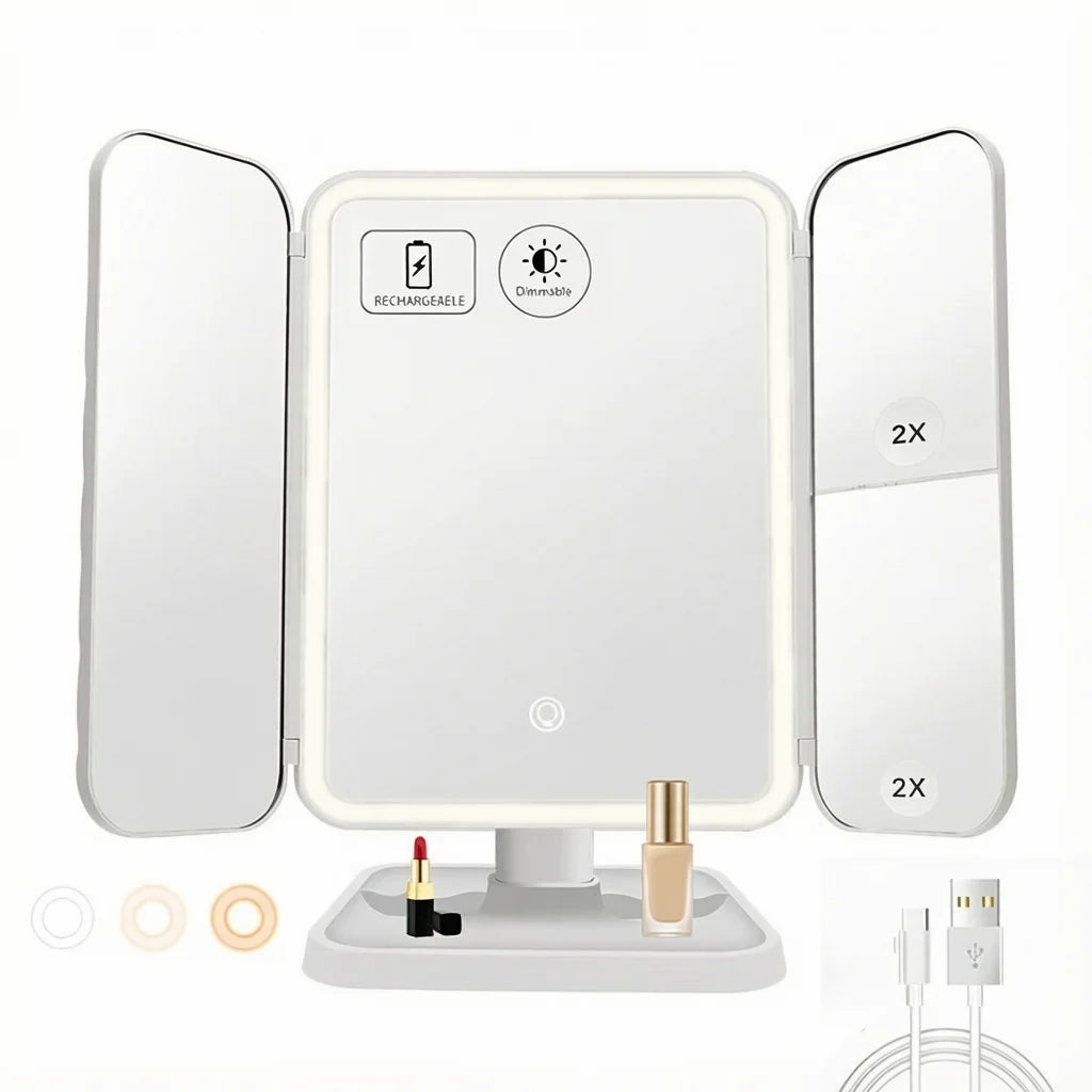 LED Vanity Makeup Mirror – Rechargeable Lighted Mirror with 3X Magnification